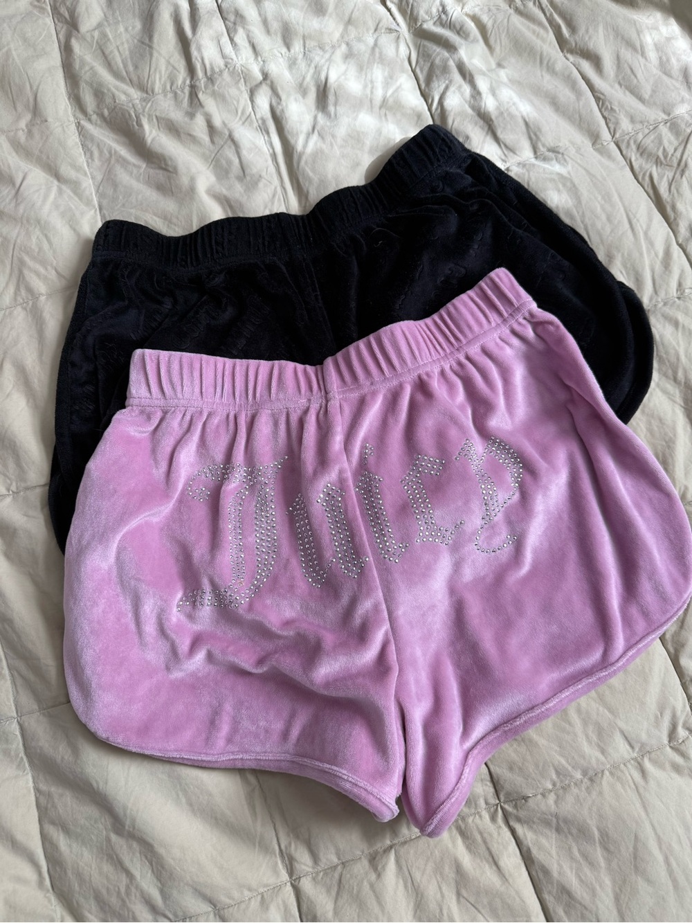 Juicy Couture Pink Velour Logo Shorts - Rhinestone Accent & Black Logo